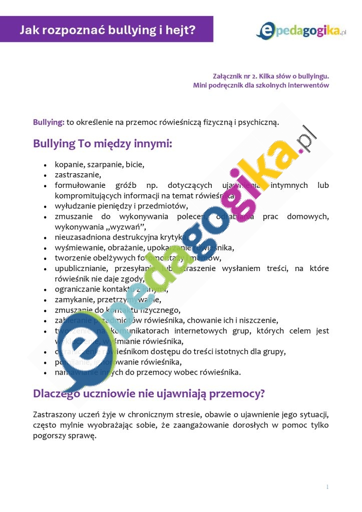   Jak rozpoznać bullying i hejt? Scenariusz warsztatu psychoedukacyjnego dla nauczycieli, wychowawców, psychologów i pedagogów szkolnych