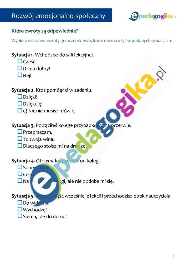 Jestem kulturalny. Zestaw kart pracy