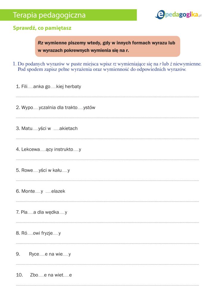 Sprawdź, co pamiętasz - rz wymienne