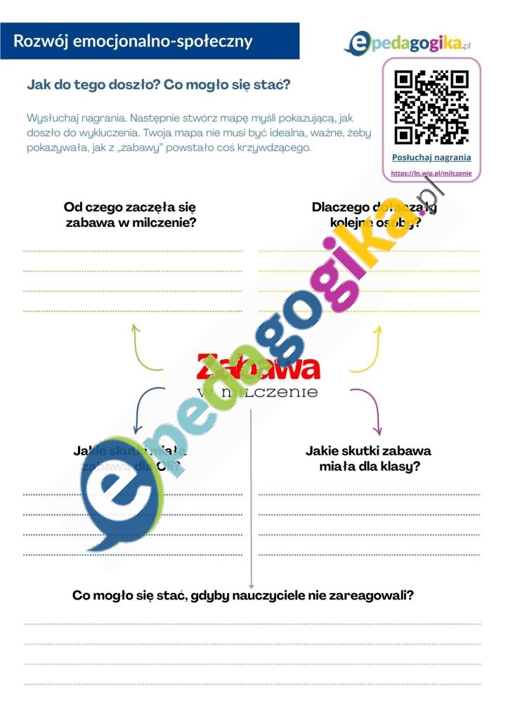   Zabawa w milczenie. Jak reagować na przemoc rówieśniczą? Przemoc Karty pracy z nagraniem audio