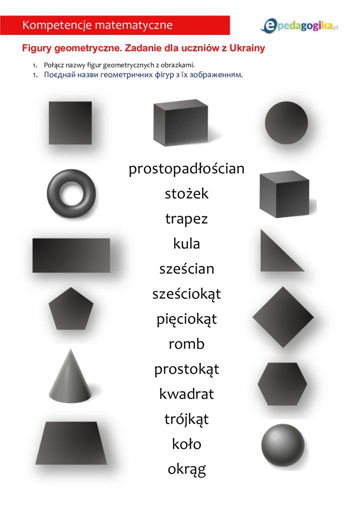 Figury geometryczne. Zadanie dla uczniów z Ukrainy