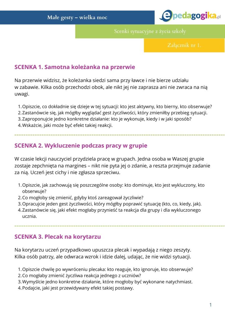 Małe gesty – wielka moc. O życzliwości, która zmienia świat. Scenariusz zajęć dla uczniów klas IV-VIII szkoły podstawowej