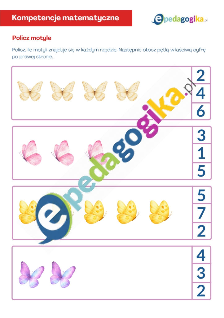 Policz motyle. Karty pracy na Dzień Motyla