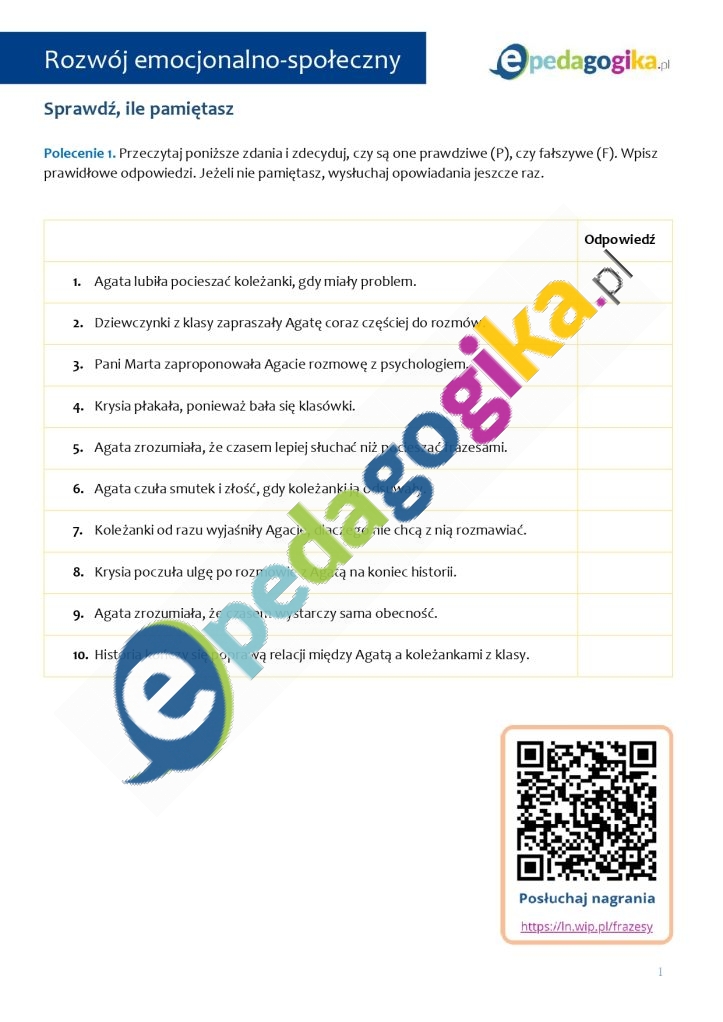   Zamiast frazesów – uczę się empatii. Karty pracy z nagraniem audio