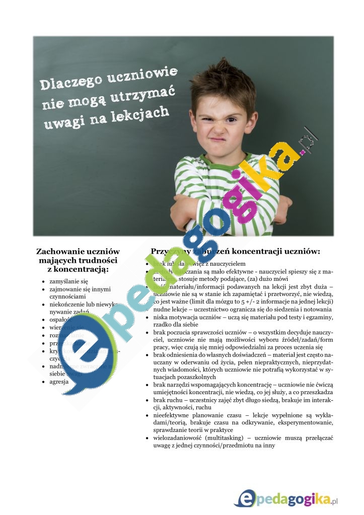 Materiał pomocniczy Dlaczego uczniowie nie moga utrzymac uwagi na lekcjach