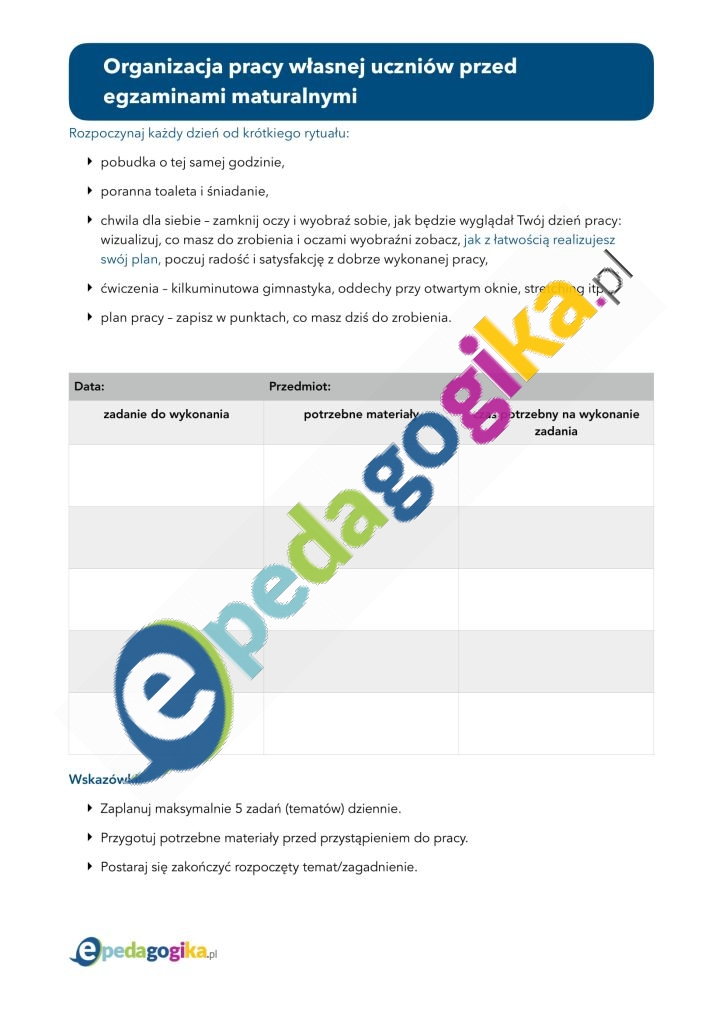 Instrukcja i karty pracy. Organizacja pracy własnej uczniów przed egzaminami maturalnymi -3