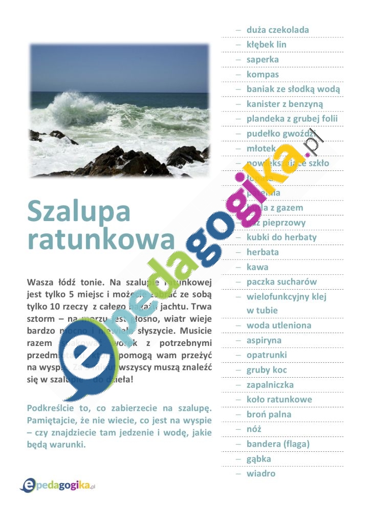 Karta pracy: Szalupa ratunkowa