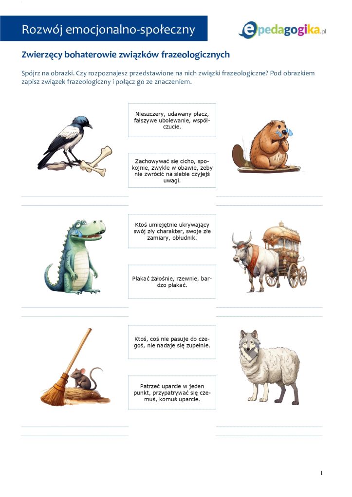 Związki frazeologiczne ze zwierzętami. Karty pracy dla uczniów