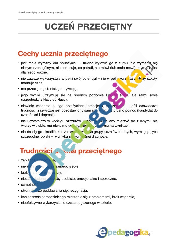 Materiał pomocniczy. Uczeń przeciętny