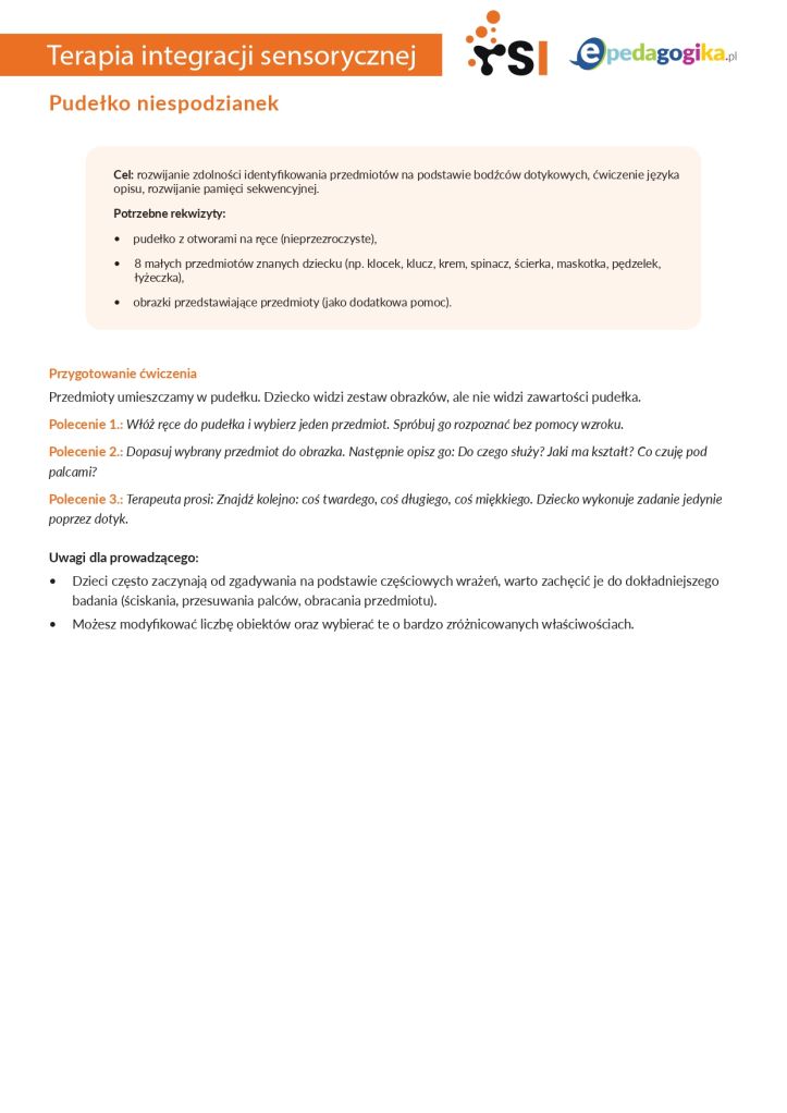 Magia Dotyku – pakiet ćwiczeń rozwijających percepcję dotykową