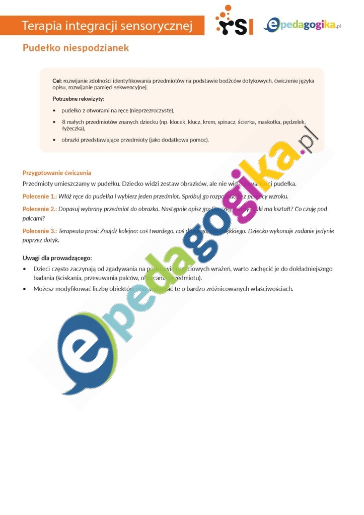   Magia Dotyku – pakiet ćwiczeń rozwijających percepcję dotykową