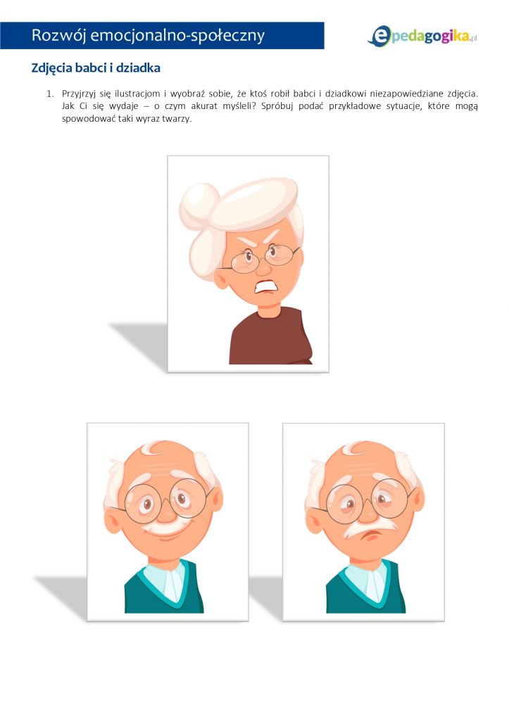 Emocje na dzień babci i dziadka. Karty pracy z ćwiczeniem rozwijającym kompetencje emocjonalno-społeczne