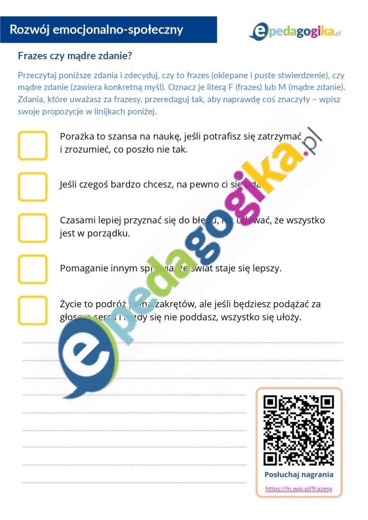   Zamiast frazesów – uczę się empatii. Karty pracy z nagraniem audio