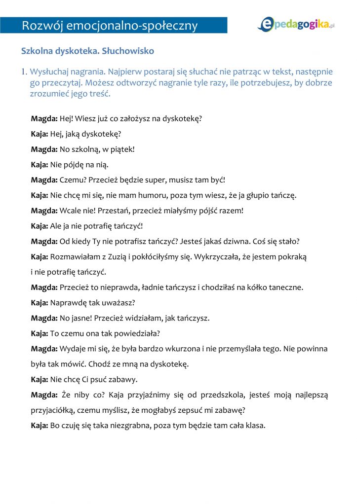 Słuchowisko „Dyskoteka”. Rozpoznawanie intencji i emocji w wypowiedziach