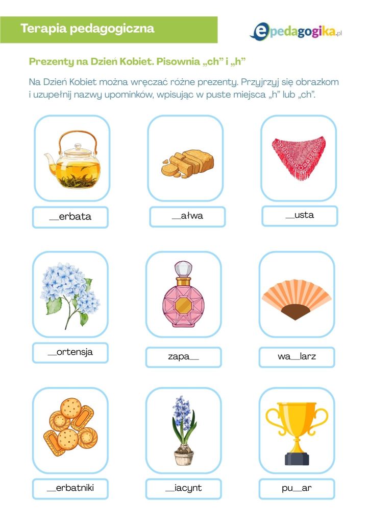 Ortograficzne prezenty – karty pracy na Dzień Kobiet