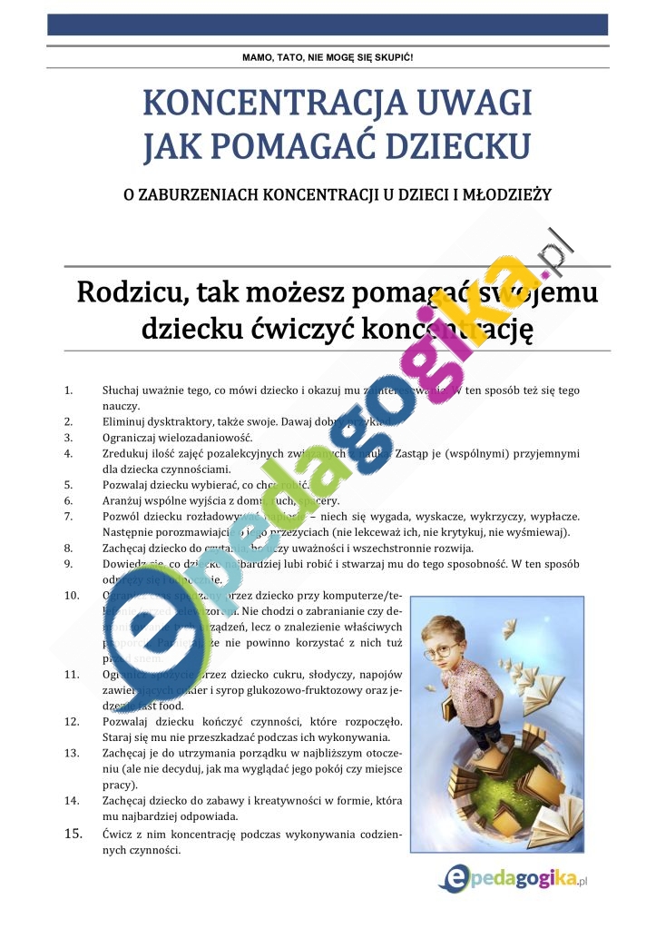 Materiał pomocniczy Koncentracja uwagi. Jak pomagać dziecku