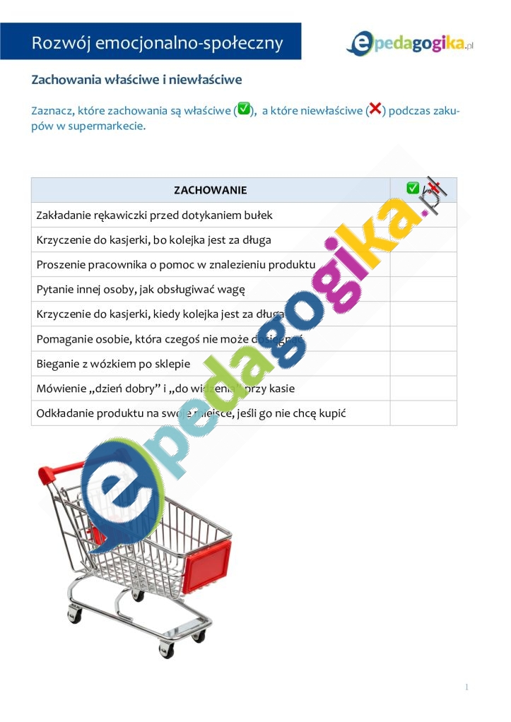   Zakupy w supermarkecie – karty pracy do nauki codziennych umiejętności