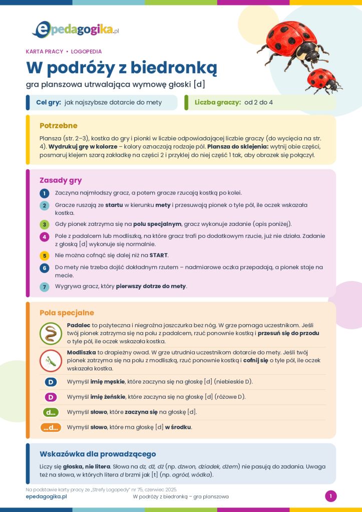 W podróży z biedronką – logopedyczna gra planszowa