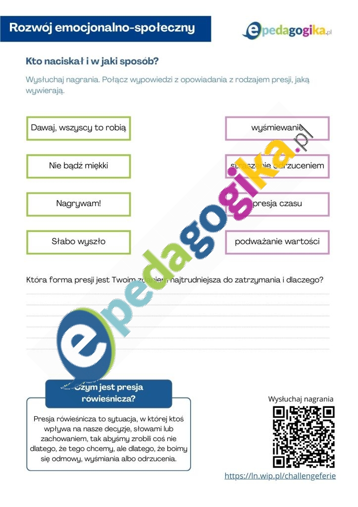 Kto naciskał i w jaki sposób   Ferie na pokaz? Challenge, presja i bezpieczeństwo – karty pracy z nagraniem audio