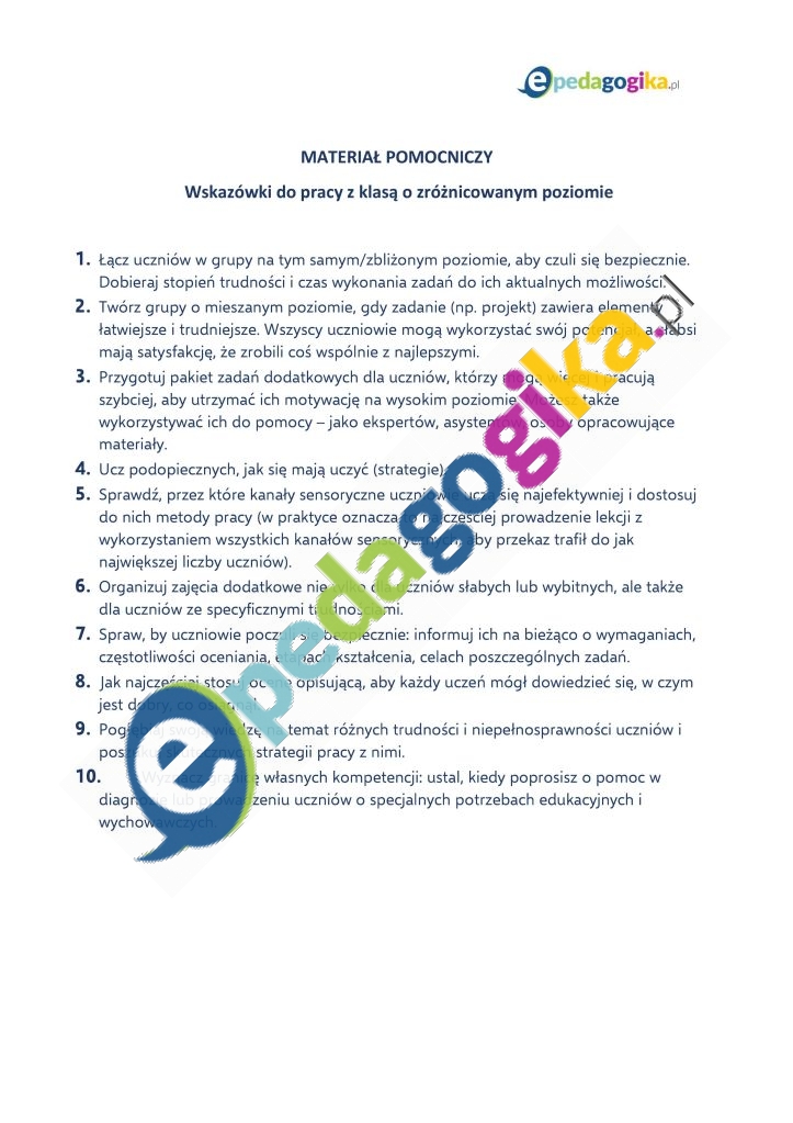 Materiał pomocniczy Wskazówki do pracy z klasą min