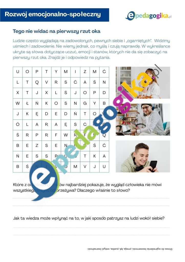 Tego nie widać na pierwszy rzut oka.   Twarze depresji. Czego nie widać na pierwszy rzut oka? Karty pracy