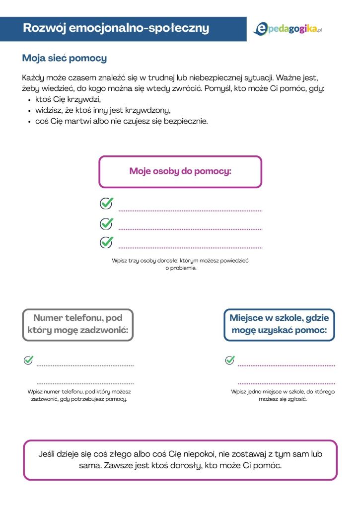 Widzę, reaguję, szukam pomocy – karty pracy rozwijające umiejętność rozpoznawania przemocy i budowania bezpieczeństwa