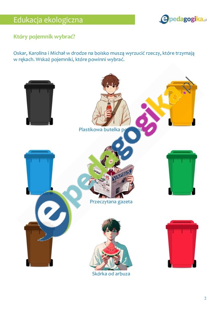 Edukacyjny zestaw kart pracy o recyklingu i segregacji śmieci