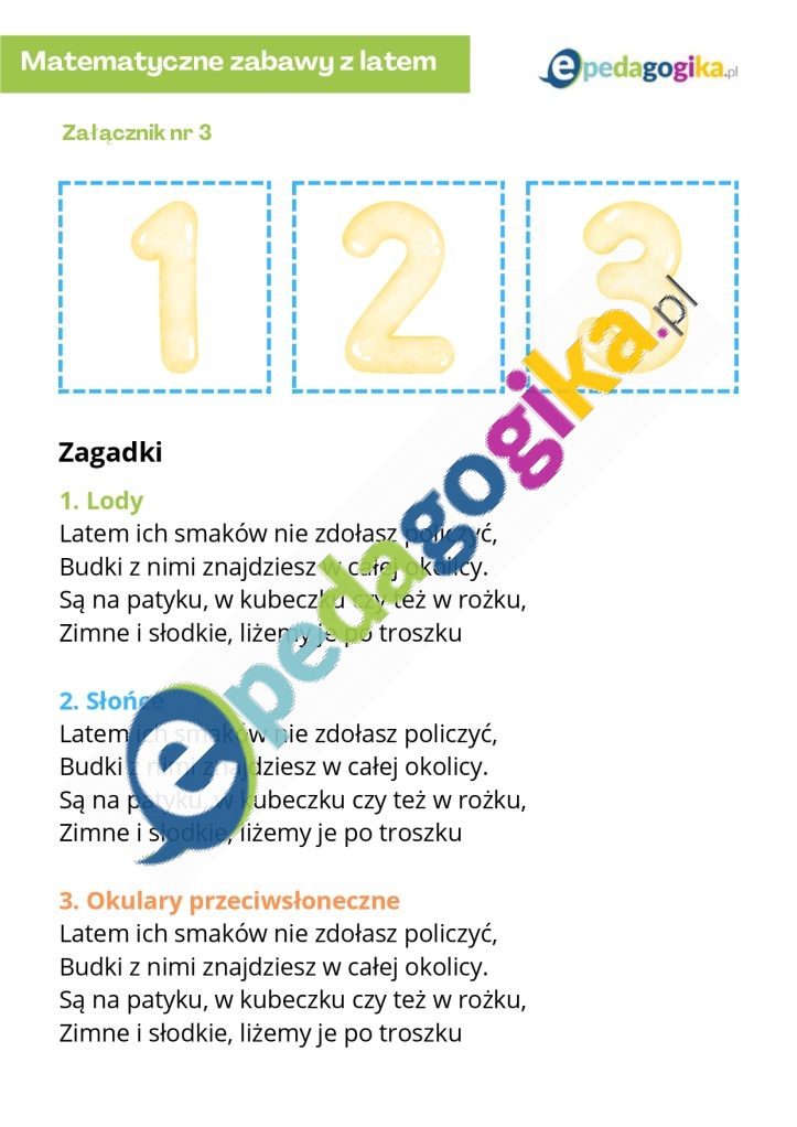  Lekcja otwarta – scenariusz zajęć rewalidacyjnych. Matematyczne zabawy z latem 