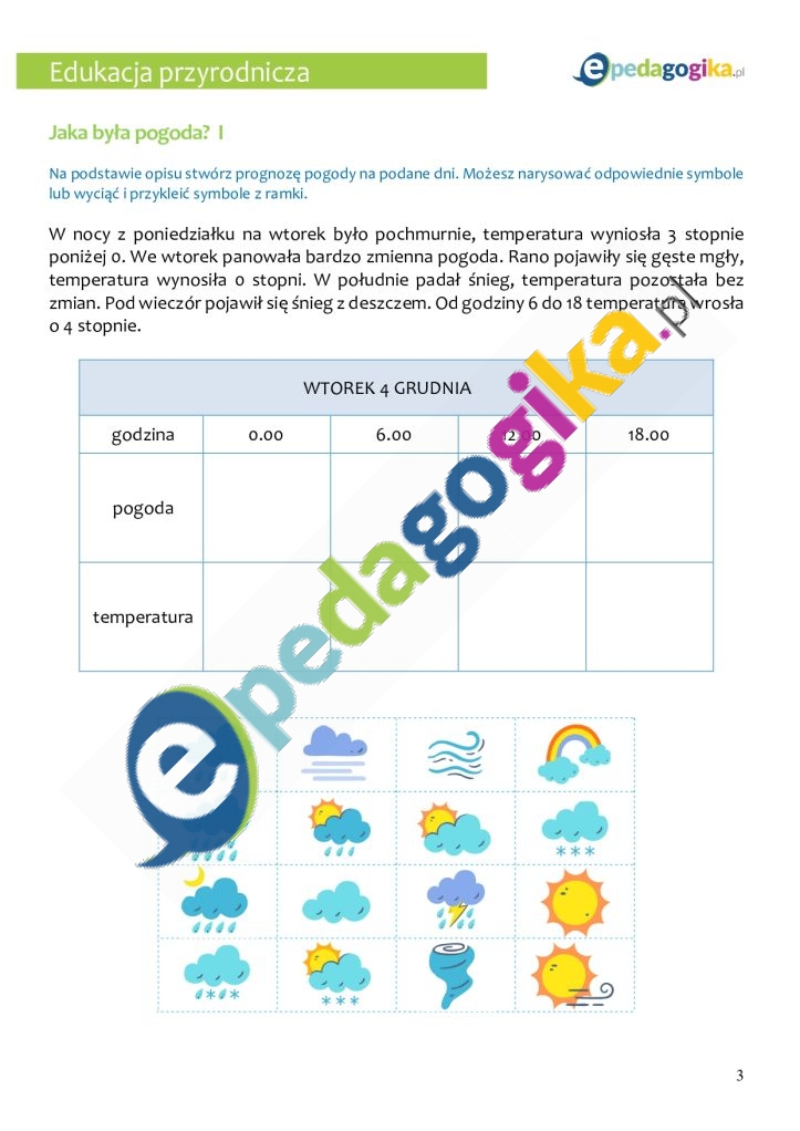   Pogoda i warunki atmosferyczne. Karty pracy z zakresu edukacji przyrodniczej i terapii pedagogicznej