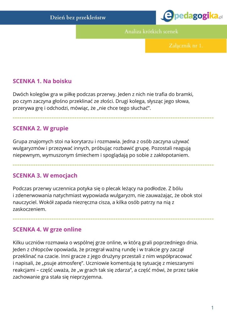 Dzień bez przekleństw. Interwencja wychowawcza w klasach IV–VI szkoły podstawowej