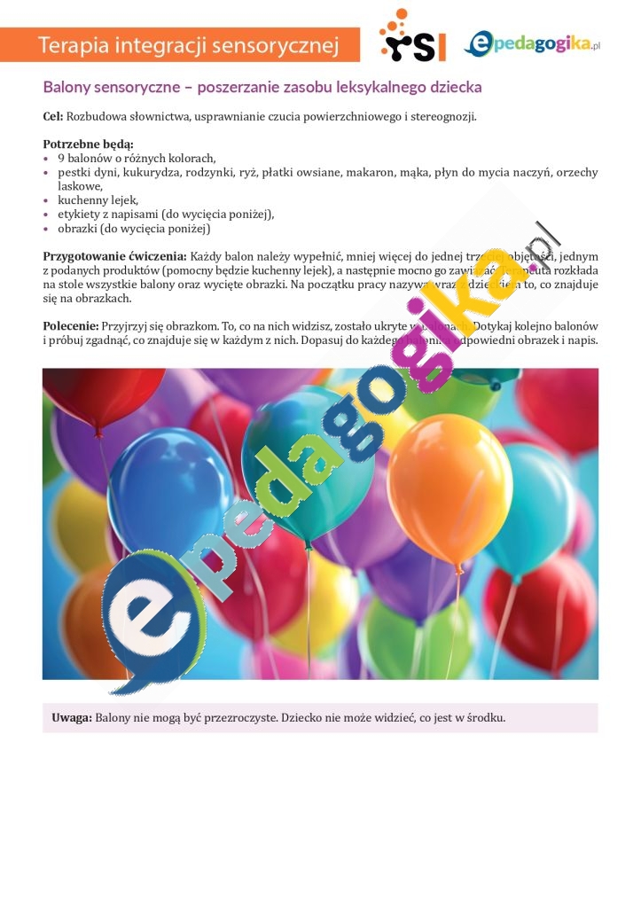   Balony sensoryczne i odgłosy zwierząt – rozwijanie słownictwa, zmysłów i wyobraźni
