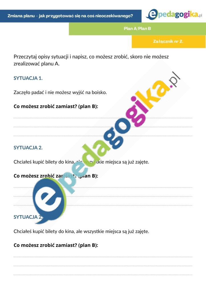 Zalacznik nr 2. Plan APlan B Zmiana planu – jak przygotować się na coś nieoczekiwanego? Scenariusz zajęć rewalidacyjnych