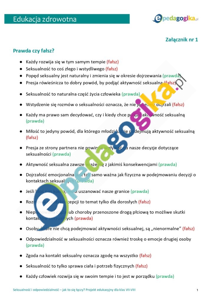   Seksualność i odpowiedzialność – jak to się łączy? Projekt edukacyjny dla klas VII-VIII