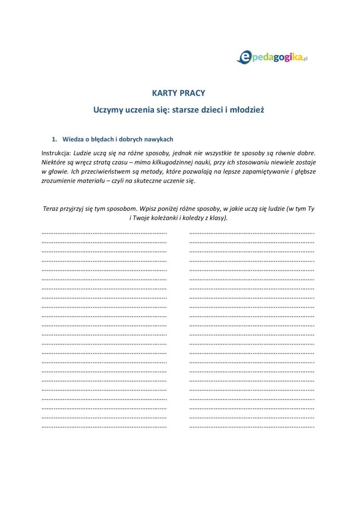 Scenariusz zajęć: Uczymy nastolatki lepiej się uczyć