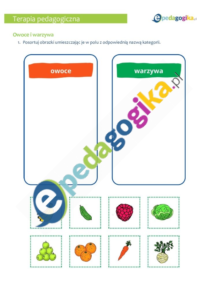 Owoce i warzywa Sortowanie i kategoryzowanie – zestaw kart pracy