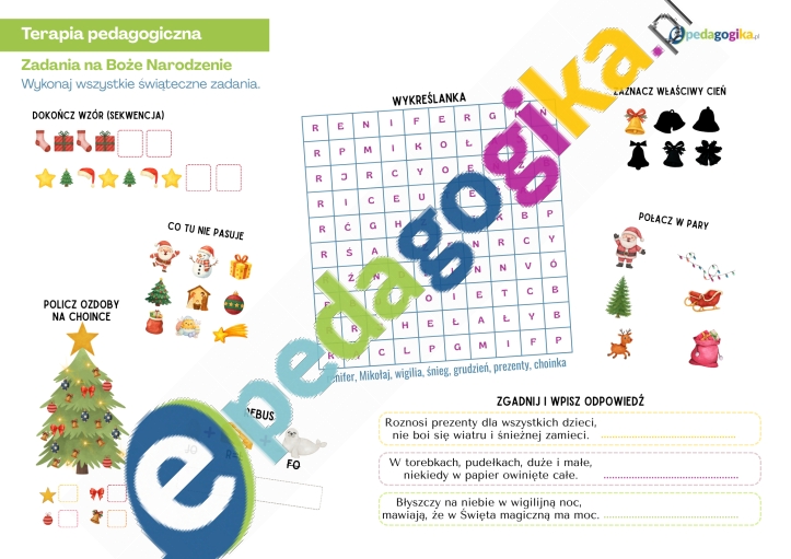 Zadania na Boże Narodzenie. Świąteczno-noworoczne łamigłówki terapeutyczne dla dzieci