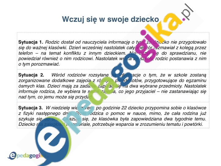 Karta pracy Wczuj sie w swoje dziecko