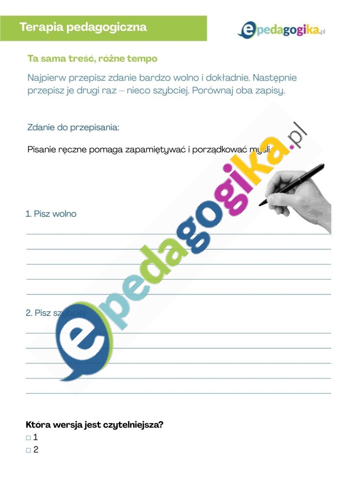 Ta sama treść, różne tempo. Dzień Pisma Ręcznego. Ćwiczenia wspierające komfort i czytelność pisma ręcznego