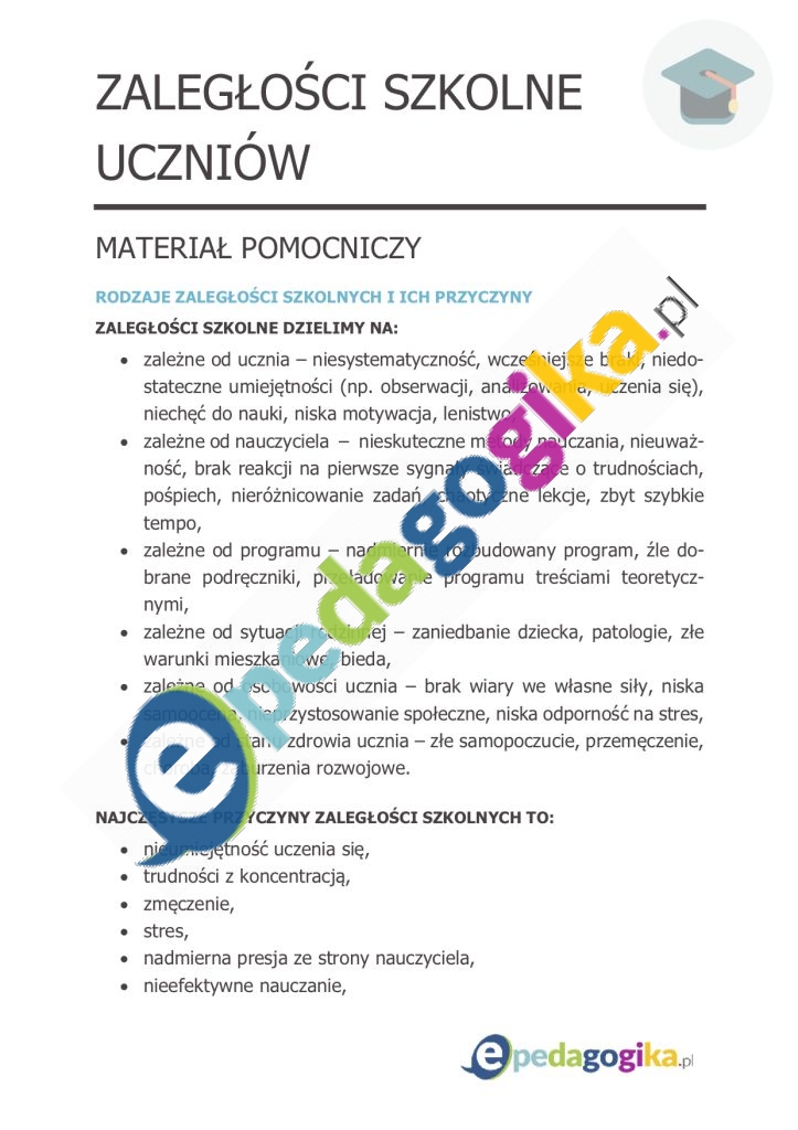Material pomocniczy Zaleglosci szkolne uczniow
