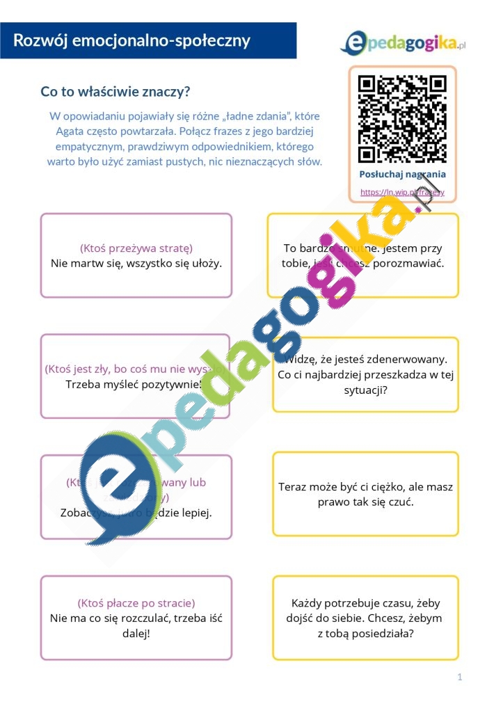   Zamiast frazesów – uczę się empatii. Karty pracy z nagraniem audio