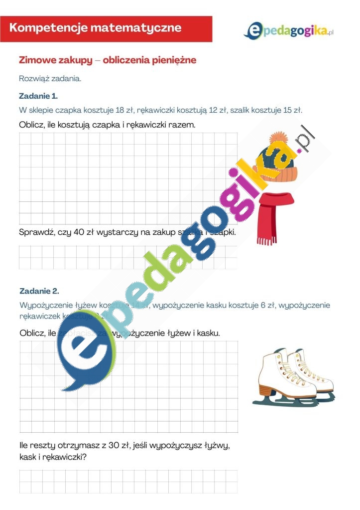   Zadania matematyczne na zimowe dni