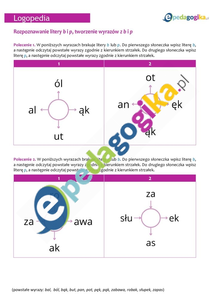   Ćwiczenia logopedyczne z literami – b/p, d/t, m/n