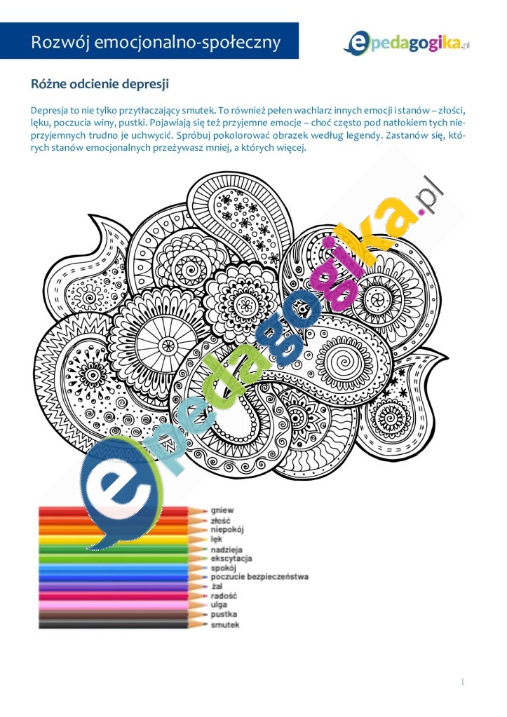   Różne odcienie depresji. Zestaw psychoedukacyjnych kart pracy dla uczniów