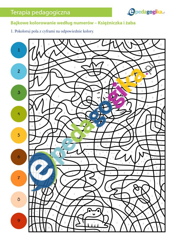 Bajkowe kolorowanie według numerów – Księżniczka i żaba-1