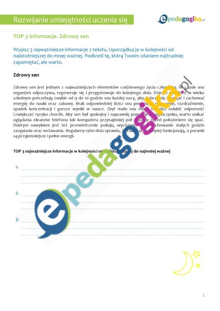 Czy to ważne? Ćwiczenia rozwijające umiejętność selekcjonowania informacji. TOP 3 informacje