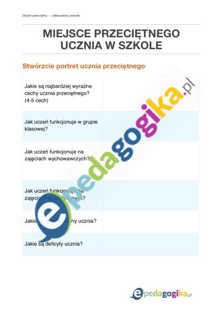 Karta pracy 1. Miejsce przeciętnego ucznia w szkole 