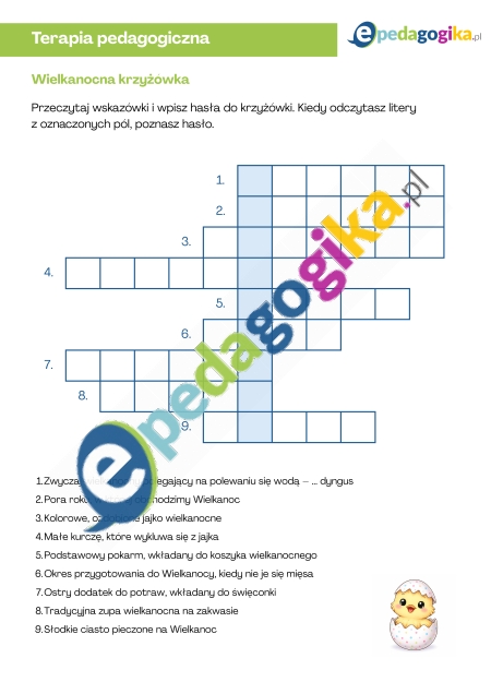 Wielkanocna krzyżówka. Wielkanocne łamigłówki. Karty pracy na Święta Wielkanocne