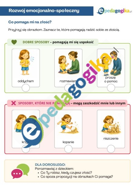 Co pomaga mi na złość letni pakiet kart pracy o emocjach