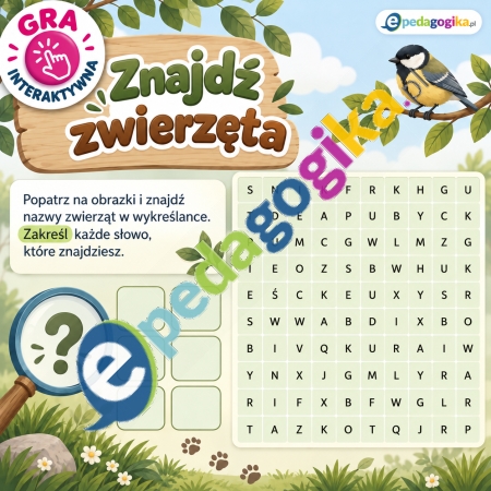 Interaktywna wykreślanka_ Znajdź zwierzęta