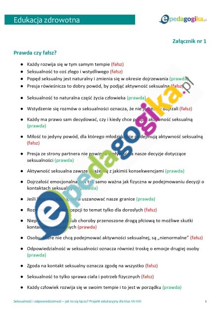   Seksualność i odpowiedzialność – jak to się łączy? Projekt edukacyjny dla klas VII-VIII